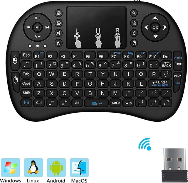 Viesrita Mini-i8 Wireless-Tastatur mit Touchpad und Air-Mouse-Funktion, 2.4G USB-Verbindung, Schwarz - Bild 1