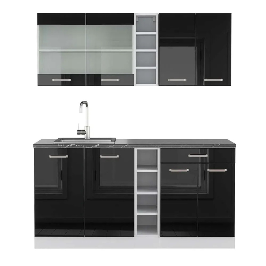 Vicco R-Line Singleküche modern in Schwarz Hochglanz und Weiß, Breite: 160 cm - Bild 2