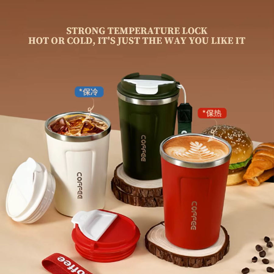 WATERSY Kaffee-Thermobecher aus Edelstahl in Rot, isolierter Doppelwand-Becher für Heiß- und Kaltgetränke, 380 ml - Bild 2