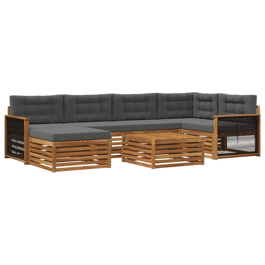 vidaXL Outdoor-Sofagarnitur in L-Form aus Akazienholz mit 7 Kissen, Farbe Natur und Anthrazit - Bild 2
