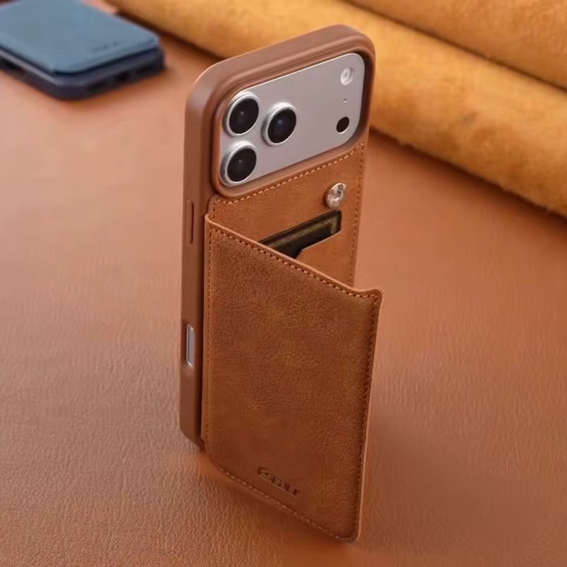 HKNR Leder-Brieftasche Handyhülle mit Kartenfächern und Ständer für iPhone 17 16 15 14 13 Pro Max 16e in Braun - Bild 2