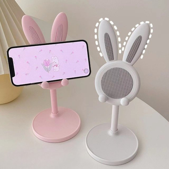 Multifunktionaler Kaninchen Telefon Ständer mit verstellbarer Höhe für iPhone, iPad und Tablet in Weiß oder Pink - Bild 1