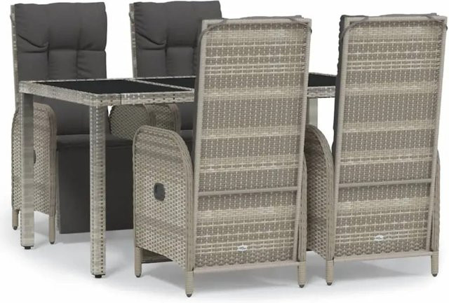 vidaXL 5-teilige Garten-Essgruppe aus Poly-Rattan mit Kissen in Grau - Bild 1