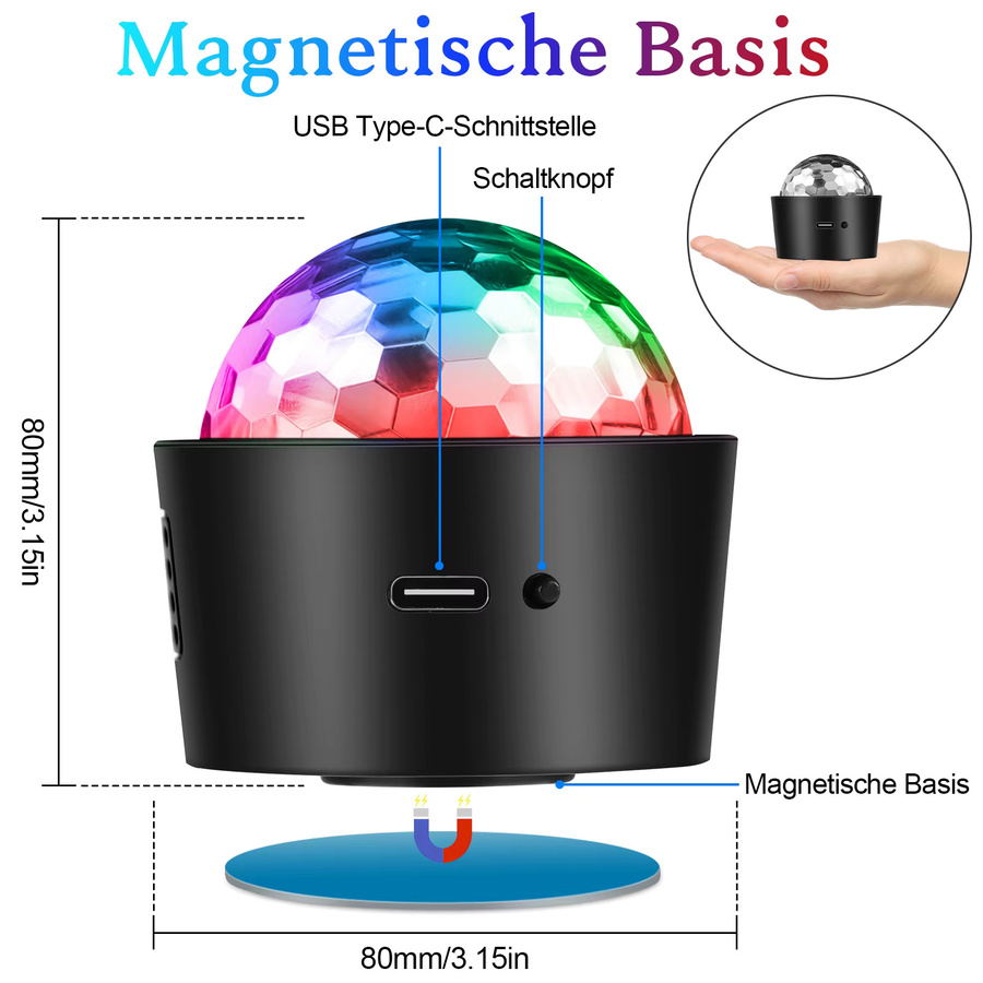 U'King 2er-Set LED Disco Licht Mini Magic Ball mit Soundaktivierung, RGB Multicolour Effekt für DJ, KTV und Bar, Schwarz - Bild 5