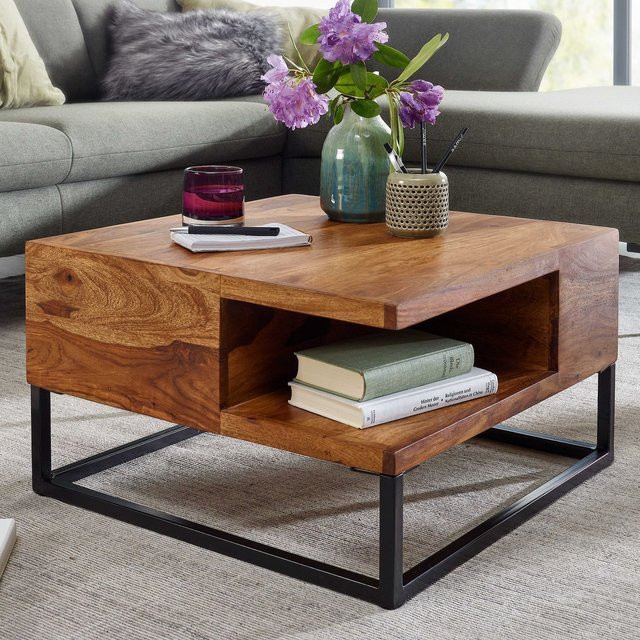 Couchtisch FineBuy aus Massivholz in Braun im Industrial-Design B/T/H: 60 x 60 x 34,5 cm - Bild 1