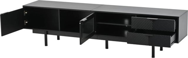 okwish TV Schrank in Schwarz mit Türen und Schubladen für dein Wohnzimmer, B/T/H: 200 x 40 x 50,5 cm - Bild 1