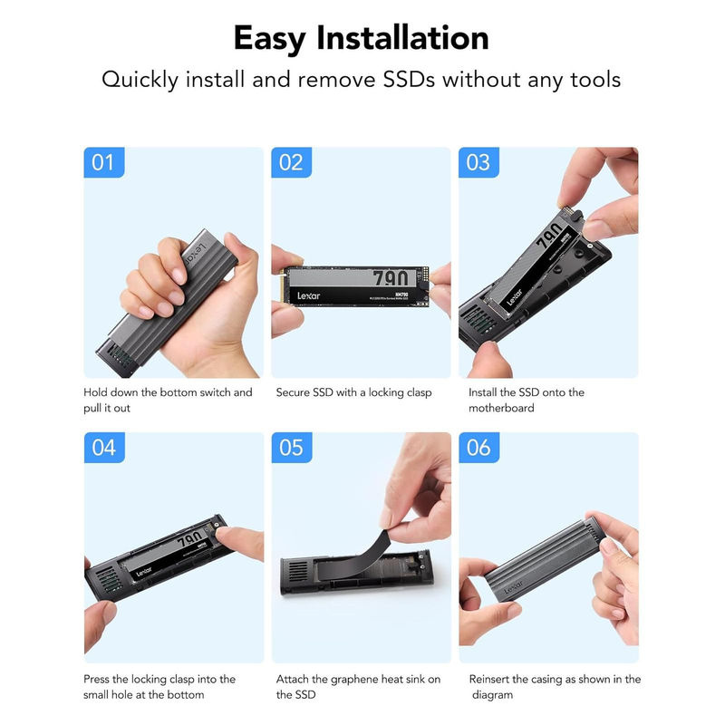 Lexar M.2 NVMe SSD-Gehäuse USB 3.2 Gen 2 Typ-C mit 10 Gbit/s, externes Festplattengehäuse für NVMe SSDs bis zu 4 TB, Grau - Bild 5