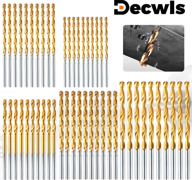 DECWLS 50er Set Titanbeschichtete HSS Spiralbohrer aus Schnellarbeitsstahl in Gold, Durchmesser: 1 mm, 1,5 mm, 2 mm, 2,5 mm, 3 mm - Bild 1