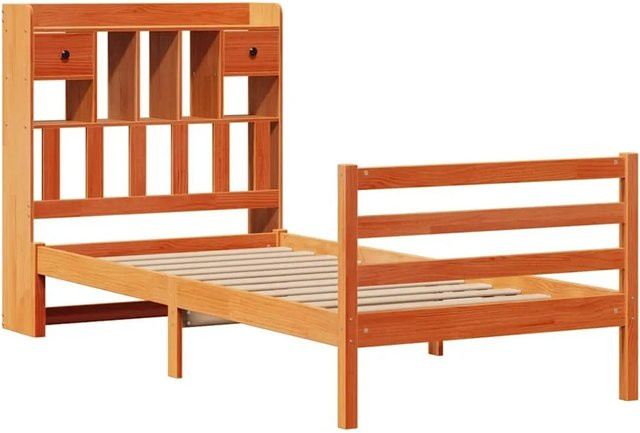 vidaXL Massivholzbett aus Kiefernholz mit Regal und Schubladen, Wachsbraun, B: 75 cm, L: 190 cm - Bild 1