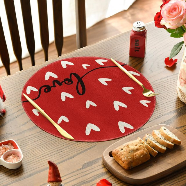 VIKAMA Runde Essensmatten mit Liebe-Motiv in Rot für Valentinstag und Jahrestag - Bild 1