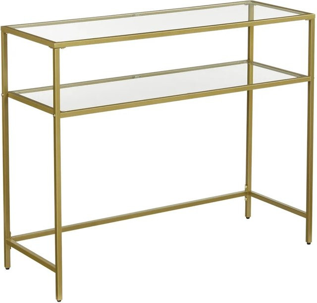 Vasagle Konsolentisch mit 2 Ablagen aus Hartglas und Metallgestell in Gold, B/T/H: 100 x 35 x 80 cm - Bild 1