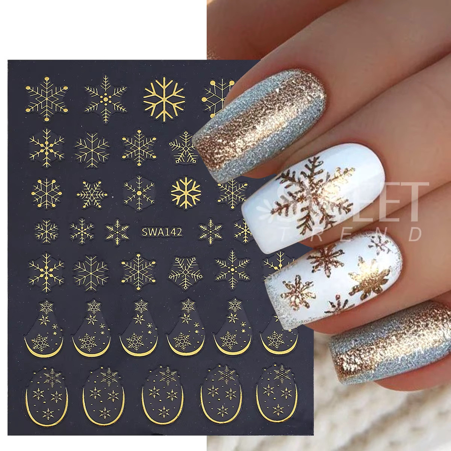 SWEET TREND Nail Art Aufkleber Schneeflocken, Gold Silber - Bild 3