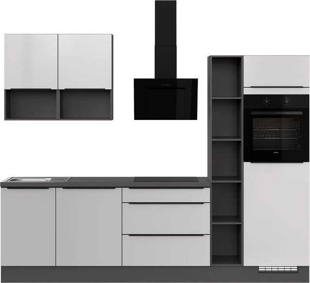 Impuls Küchen Küchenzeile IP 4050 Modern in Weiss und Grau mit Soft-Close-Türen, B: 280 cm, H: 190,7 cm, T: 58 cm - Bild 1