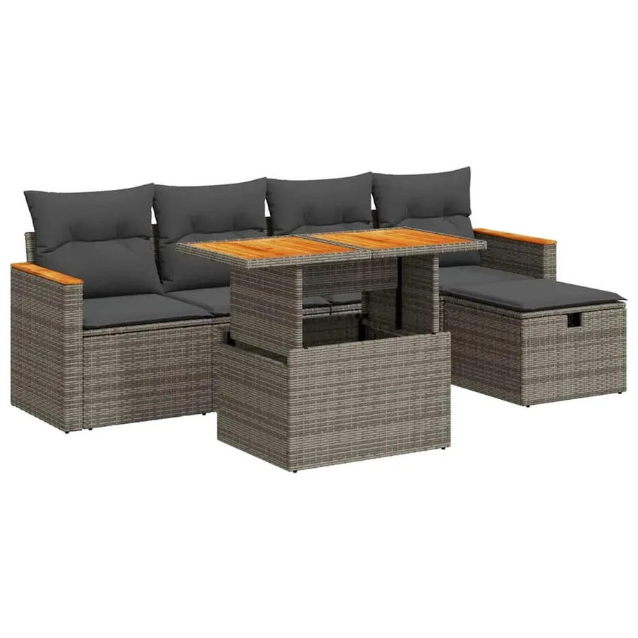 vidaXL 6-tlg Garten-Sofagarnitur aus Poly Rattan in Grau mit Kissen und L-Form - Bild 2