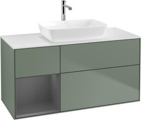 V&B Waschtischunterschrank Finion mit Wandbeleuchtung, Breite: 120 cm, Tiefe: 50,1 cm, Höhe: 50,1 cm, lackiert in Olivmatt - Bild 1