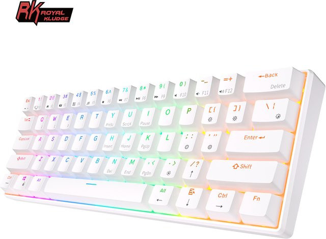 Royal Kludge RK61 Mechanische Gaming-Tastatur mit RGB-Beleuchtung, Tri-Mode Verbindung (Bluetooth, 2.4G, Kabel), Hot-swappable, Mini-Layout, Schwarz oder Weiß - Bild 1