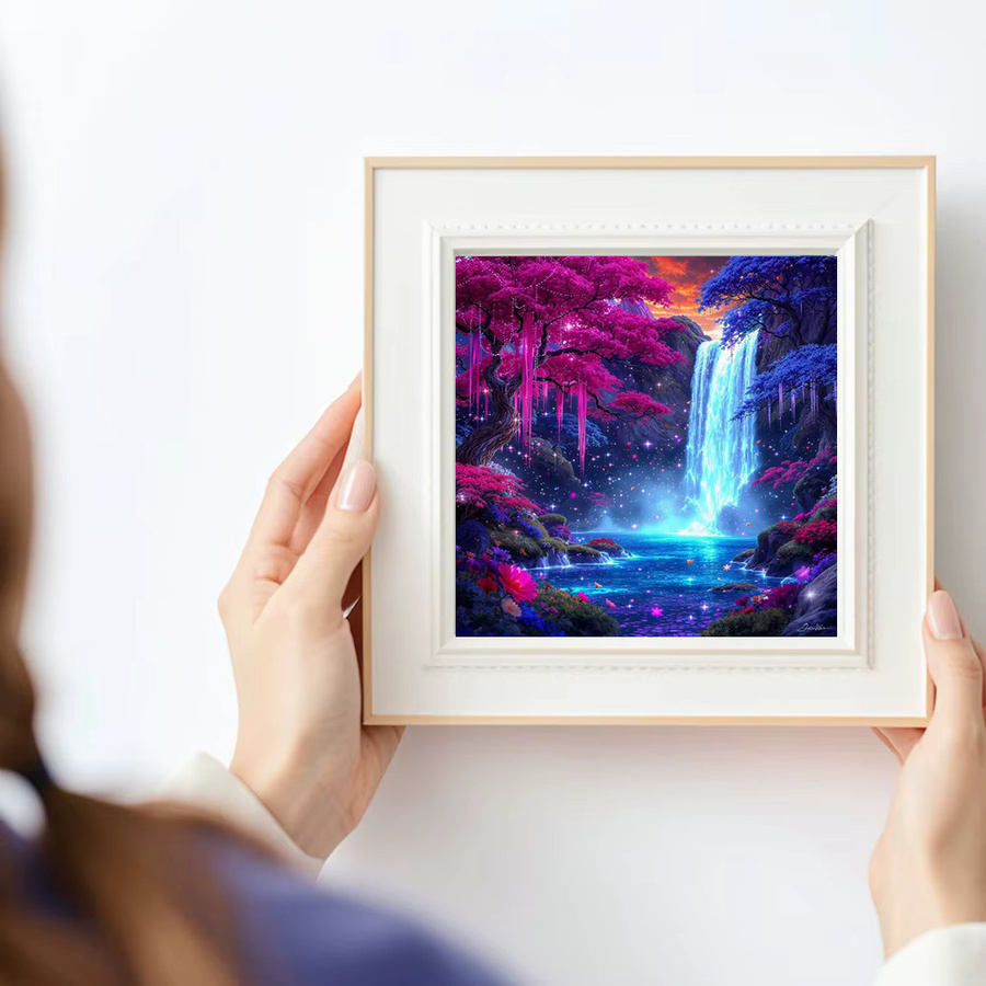 Huacan 5D-Diamantgemälde zum Selbermachen mit Baum und Wasserfall als Landschafts-Mosaik in Mehrfarben - Bild 3