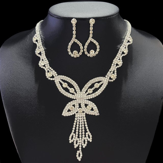 Schmuck-Set Halskette und Ohrringe, Silber, Kupfer, Zirkonia, Kristall, Damen - Bild 1