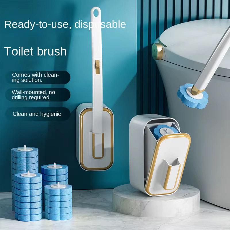 YITU Wandmontiertes Einweg-Toilettenbürsten-Set mit langem Griff und integrierter antibakterieller Reinigungsflüssigkeit inklusive Ersatzbürstenköpfen - Bild 4