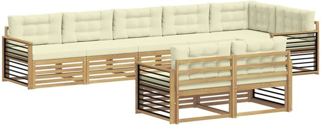 vidaXL Outdoor-Sofagarnitur in L-Form aus Akazienholz mit 8-teiligem Set in Weiß und Beige - Bild 1