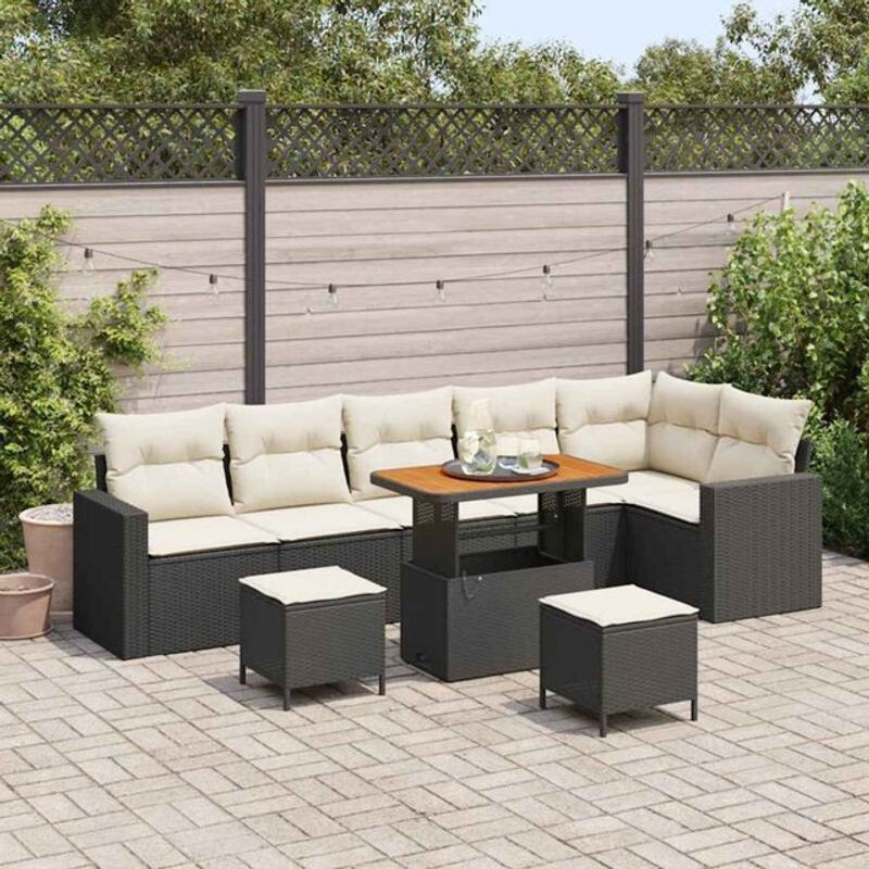 vidaXL Garten-Sofa-Set aus 9 Teilen in Schwarz aus Poly-Rattan und Massivholz im modernen Design - Bild 1