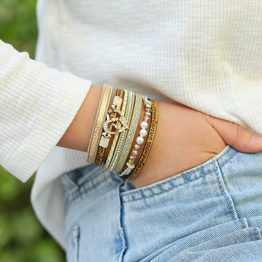 Allyes Armband, Leder, Perle, Kristall, Gold, Damen - Bild 2