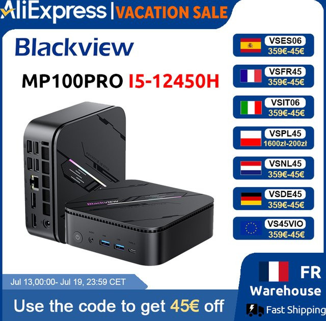 Blackview MP100PRO Mini-PC mit Intel i5-12450H, 16GB RAM, 512GB SSD, Windows 11, WiFi 6 und Bluetooth 5.2 in Schwarz - Bild 1