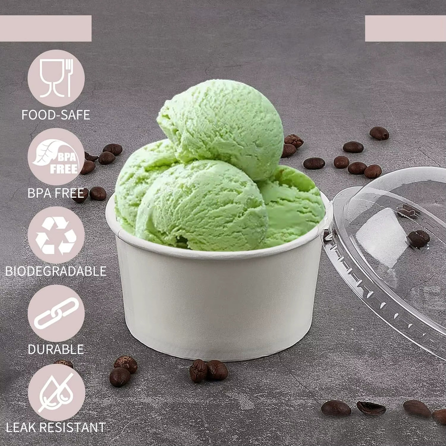 Einweg-Eisbecher mit Deckel aus Papier in Weiß für Dessert und Speisen - Bild 2
