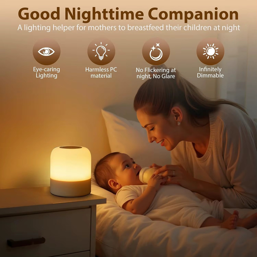 Ouelico 2er Set LED-Touch-Nachtlichter in Weiß, dimmbare Schreibtischlampen mit wiederaufladbarem Akku für Wohnzimmer und Schlafzimmer - Bild 5