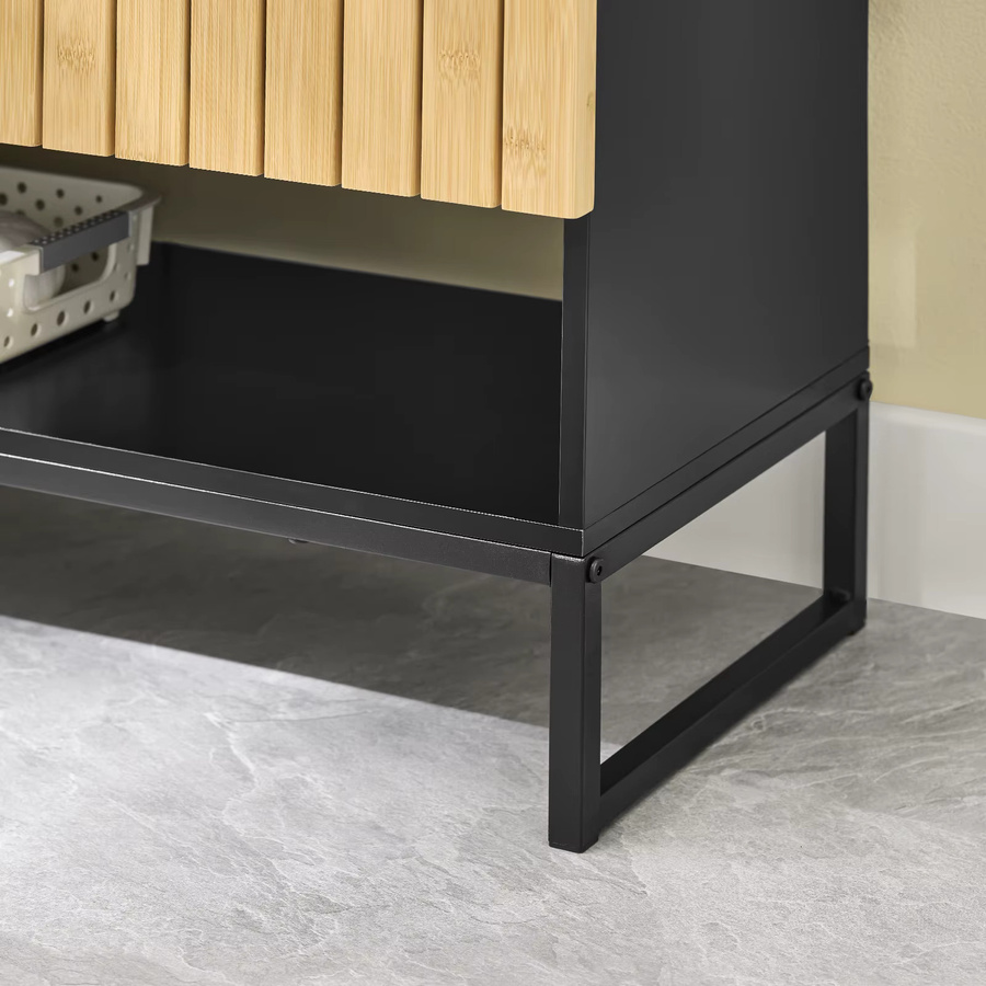 SoBuy Waschbeckenunterschrank BZR202-SCH mit Bambus Tür und Metallfüßen in Schwarz, Breite: 60 cm, Tiefe: 30 cm, Höhe: 70 cm - Bild 7