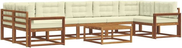 vidaXL Outdoor-Sofagarnitur L-Form aus Akazienholz mit 8 Kissen in Natur und Beige - Bild 1