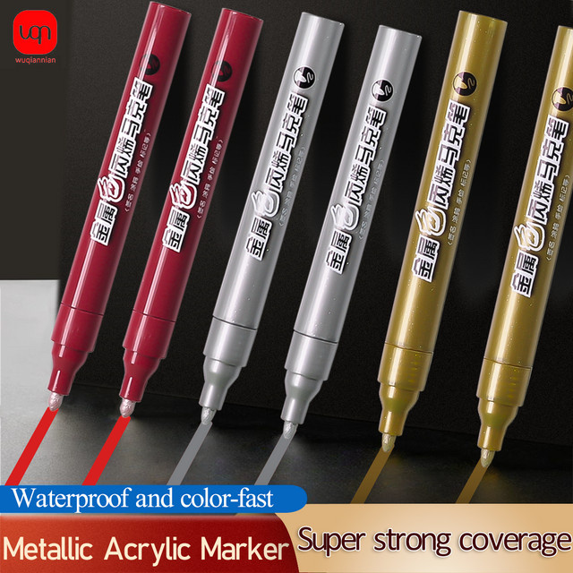 WQN Metall Pinselstift-Set für Comic, Basteln und Handmalerei in Gold, Silber und Burgunderrot - Bild 1
