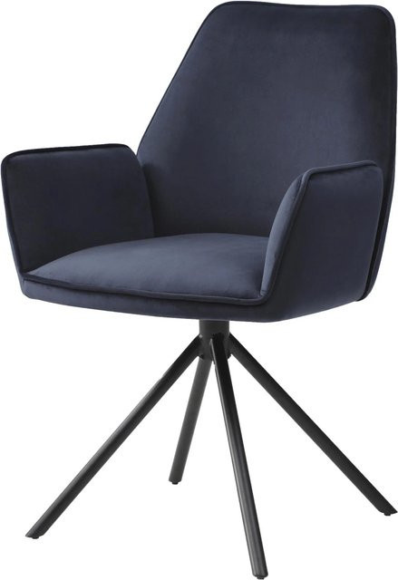 CHEFGASTRO Esszimmerstuhl mit Armlehnen aus Samt in Anthrazit-Blau, B/T/H: 60 x 60 x 86 cm, Sitzhöhe: 49 cm - Bild 1