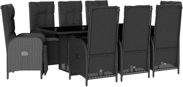 vidaXL 9-teilige Garten-Essgruppe aus Poly-Rattan mit Kissen in Schwarz - Bild 1