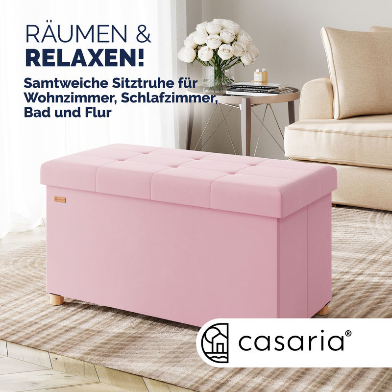 CASARIA Sitzbank aus Samt in Rosa mit Stauraum, faltbar, B/T/H: 76 x 38 x 42 cm - Bild 2