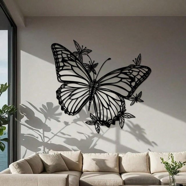 CIFbuy Minimalistische Metall-Wandkunst Schmetterlinge aus Eisen in Schwarz und Bunt - Bild 1