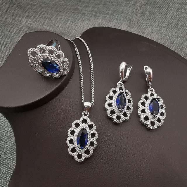 YIRAN Halskette, Ohrringe, Ring, Kupfer, Silber, Zirkonia, Unisex - Bild 1