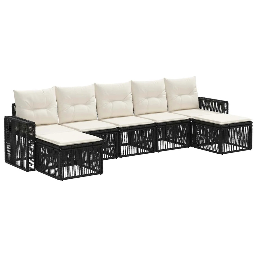 vidaXL Gartensofa-Set 7-teilig aus Poly-Rattan in Schwarz und Cremeweiß mit L-Form und Polstern - Bild 2
