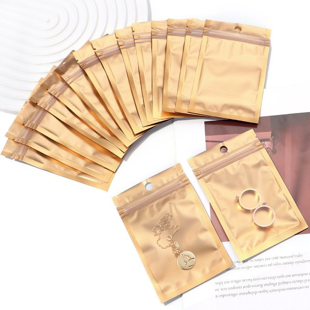 Wiederverschließbare Aluminium-Folie-Druckverschlussbeutel in Gold für Schmuck und Süßigkeiten - Bild 1