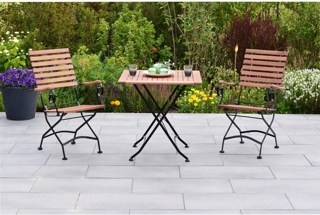 Merxx Schlossgarten Gartenmöbel-Set 3-teilig aus Eukalyptusholz und Flachstahl in Braun mit Klapptisch B/T: 75 x 75 cm - Bild 1