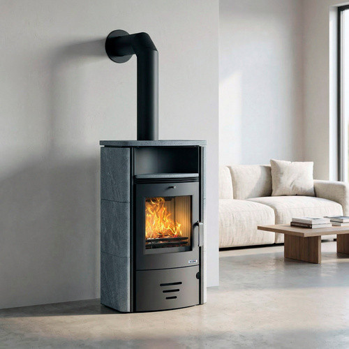 accente Kaminofen TURIN 4.0 aus Stahl und Naturstein in Schwarz und Beige mit 6,0 kW Leistung - Bild 2