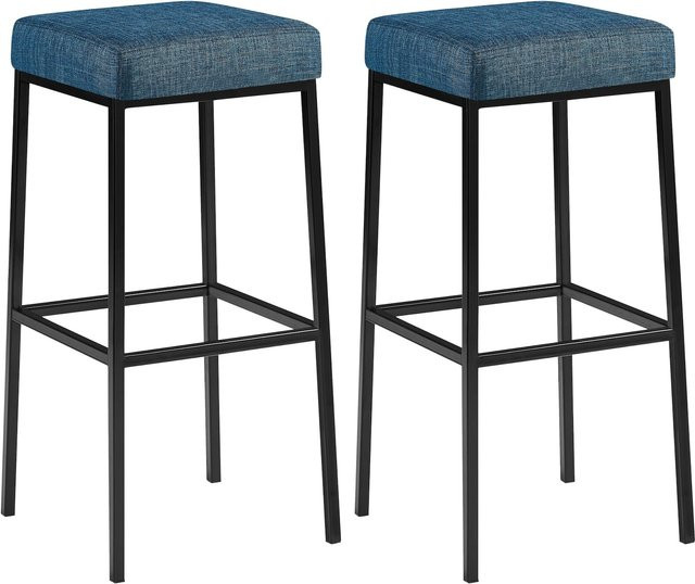 CLP 2er Set Barhocker Montreal gepolsterte Barstühle mit Stoffbezug in Blau/Schwarz und Metallgestell - Bild 1