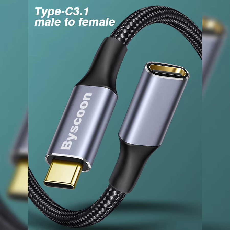 Byscoon USB C Verlängerungskabel Typ C auf Typ C, 10 Gbit/s USB 3.1 Gen2, PD 100W QC 4.0 Schnellladekabel, 4K 60Hz, Schwarz - Bild 2