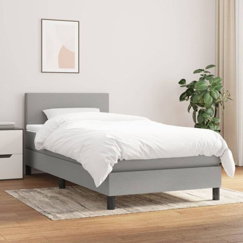 Vidaxl Boxspringbett mit Matratze in Grau aus Stoff und Massivholz, B/T: 100 x 200 cm - Bild 1