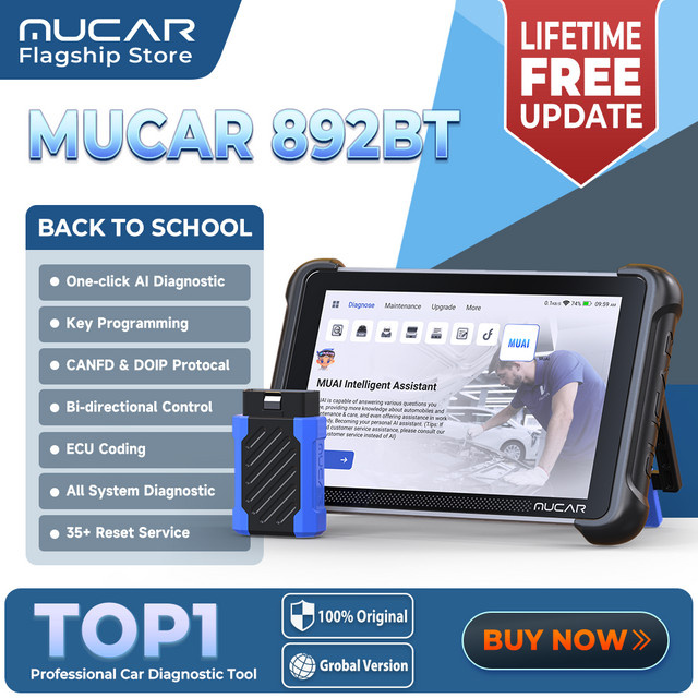 MUCAR 892BT AI-Schlüsselprogrammierung TKEY 101 Kfz-Diagnosetool in Schwarz mit bidirektionalem OBD2-Scanner, ECU-Codierung, CANFD, DOIP und 35 Resets - Bild 1