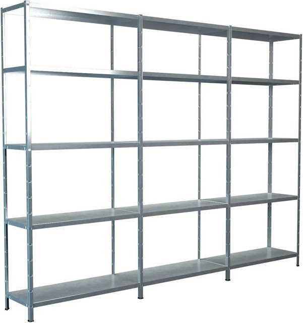 Schulte Regalwelt Steck-Grundregal mit 2 Anbauregalen aus Metall, verzinkt, silberfarben, B/T/H: 360 x 200 x 35 cm - Bild 1