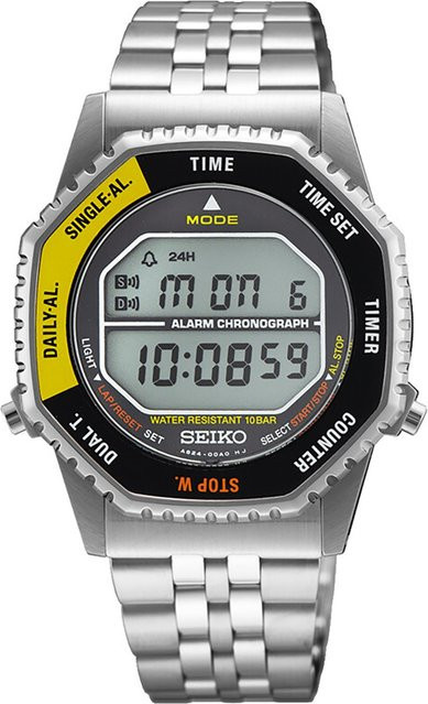Seiko Chronograph Digitaluhr, Quarz, Edelstahl, 37 mm, Unisex, Schwarz - Bild 1