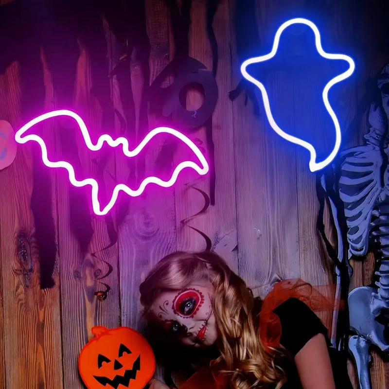 Halloween LED Neon Nachtlicht in Fledermaus- und Geistform als dekorative Tischlampe für dein Schlafzimmer und die Innenraumdekoration - Bild 4