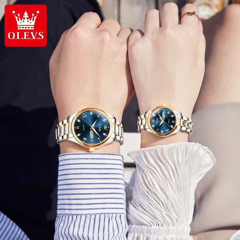 OLEVS Paar Armbanduhr, Quarz, Gold, Diamant, Edelstahl, Unisex - Bild 3