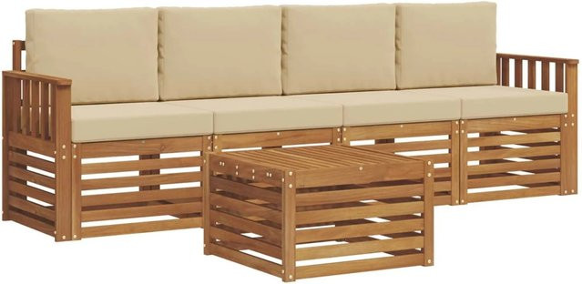 vidaXL Sofagarnitur aus Massivholz Akazie mit Kissen in Natur und Beige - Bild 1